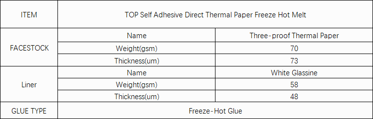 Self Adhesive Direct Thermal Paper Freeze Hot Melt